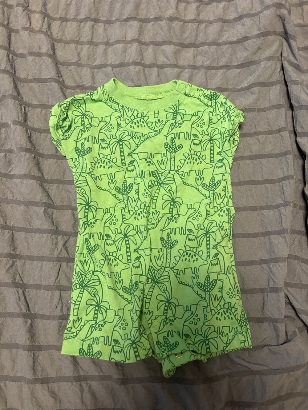 Green Dino Print Girls' Short-Sleeve Romper